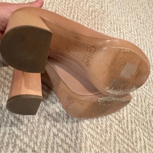 Chloe Nude Neutral Round Toe Block Heels | Size 37.5 - Picture 4 of 5